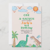 Einfach Erster Geburtstag Dinosaurier Einladung (Vorderseite)