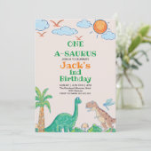 Einfach Erster Geburtstag Dinosaurier Einladung (Stehend Vorderseite)