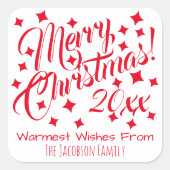 Einfach festlich rot & weiß Frohe Weihnachten Quadratischer Aufkleber (Vorderseite)