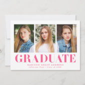 Einfach Fett-Hot-Pink-3-Foto-Graduierungsparty Einladung (Vorderseite)