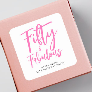 Einfach Fifty und Fabelhaft Rosa 50. Geburtstagsfe Quadratischer Aufkleber