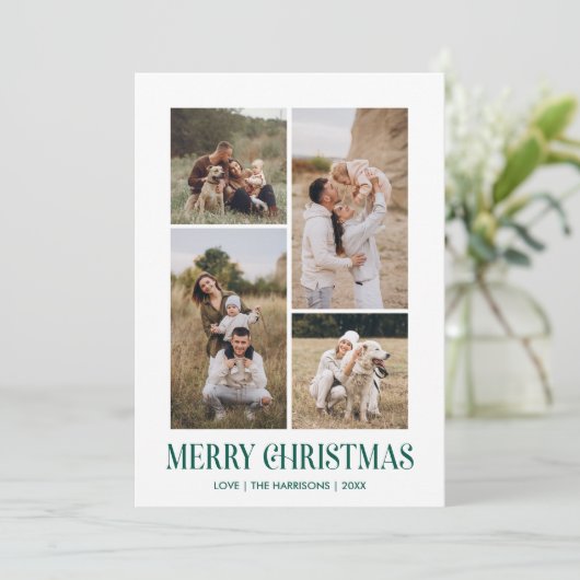 Einfach frohe Weihnachten 4 Foto Collage | GREEN (Stehend Vorderseite)
