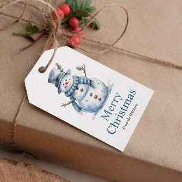 Einfach frohe Weihnachten Blue Watercolor Snowman Geschenkanhänger