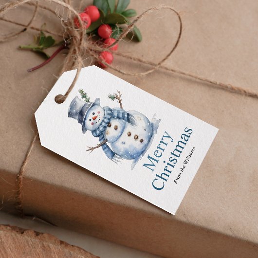 Einfach frohe Weihnachten Blue Watercolor Snowman Geschenkanhänger