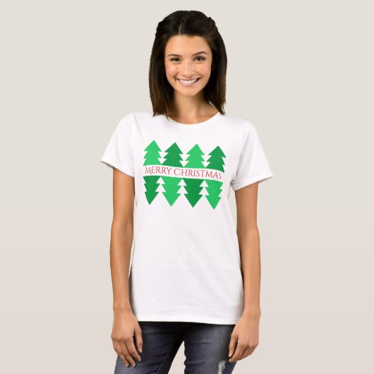 Einfach frohe Weihnachten Grüne Bäume Design Weiß T-Shirt (Vorne ganz)