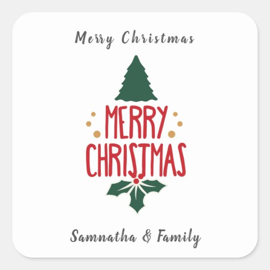Einfach froher Weihnachts-individuelle Name Quadratischer Aufkleber (Vorderseite)