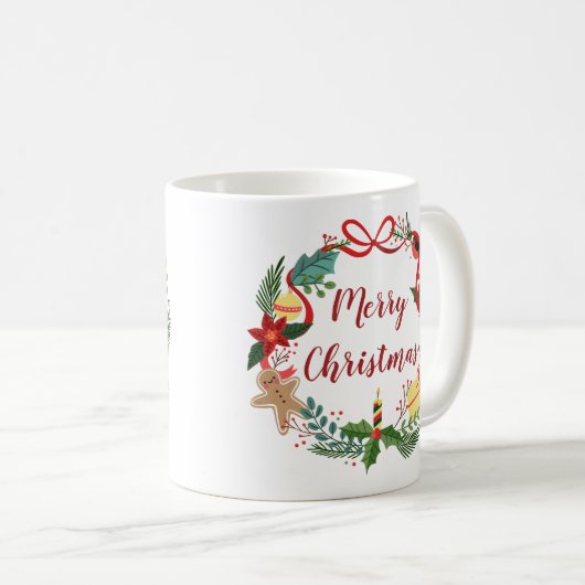 Einfach froher Weihnachtskranz | Klassische, weiße Kaffeetasse (VorderseiteRechts)
