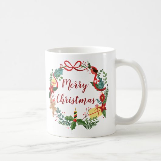 Einfach froher Weihnachtskranz | Klassische, weiße Kaffeetasse (Rechts)