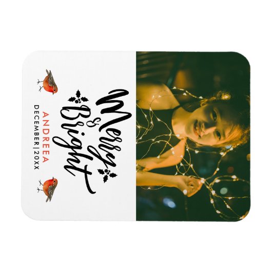 Einfach fröhlich und hell Robin Foto Typo Magnet (Horizontal)