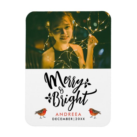 Einfach fröhlich und hell Robin Foto Typo Magnet (Vertikal)