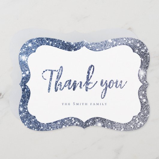 Einfach funkelblauer Glitzer vielen Dank Einladung (Vorne/Hinten)