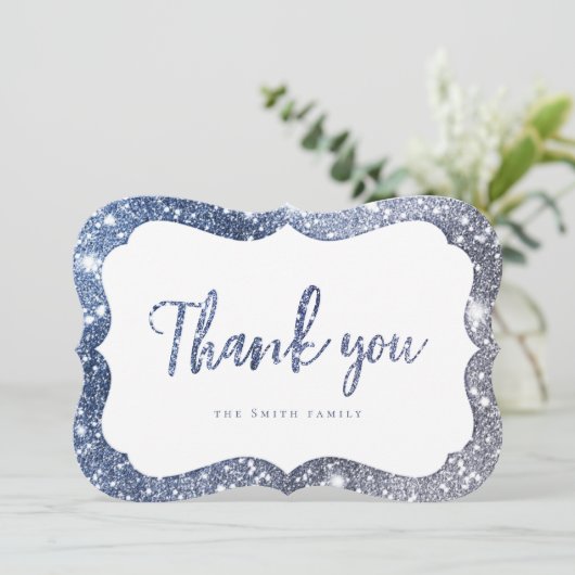 Einfach funkelblauer Glitzer vielen Dank Einladung (Stehend Vorderseite)