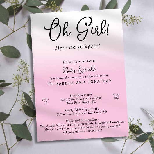 Einfach Funny Oh Girl Pink 2. Babydusche Sprinkle Einladung
