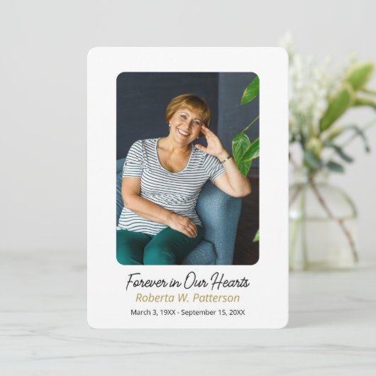 Einfach für immer in unserem Herz-Foto-Beerdigung Dankeskarte (Stehend Vorderseite)