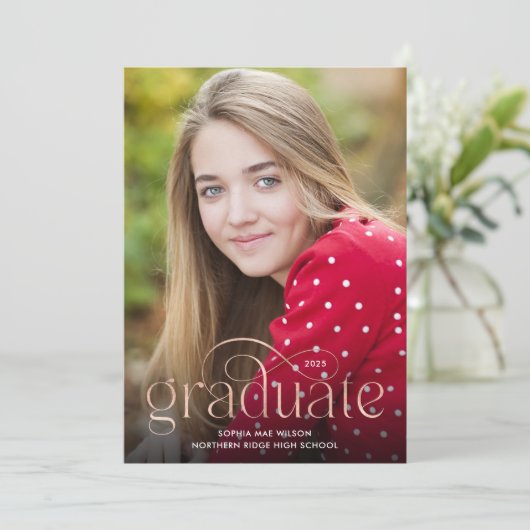 Einfach Geblüht Rose Gold Typ 1 Foto Grad Party Einladung (Stehend Vorderseite)