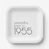 Einfach Geboren 1955 Black 70 th Birthday Party Pappteller (Vorderseite)