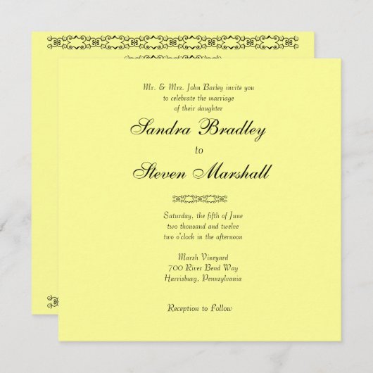 Einfach Gelbe Hochzeitseinladung Einladung (Vorne/Hinten)