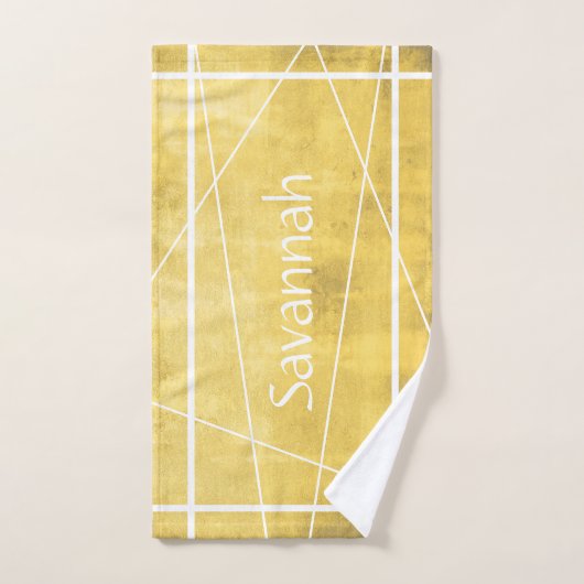 Einfach gelber Grau Abstrakt gestreift Badhandtuch Set (Handtuch)