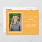 Einfach gelber weißer Abschluss Save the Date Ankündigungspostkarte (Vorne/Hinten)