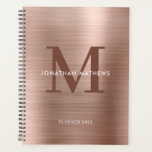 Einfach gepinselte Metallic Rose Gold Classic Mono Planer<br><div class="desc">Einfach gebürsteter Metallic-Rose Gold Classic Monogram-Planer</div>