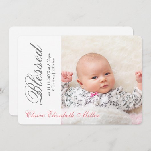 Einfach gesegnetes Rosa - Geburtsankündigung Einladung (Vorne/Hinten)