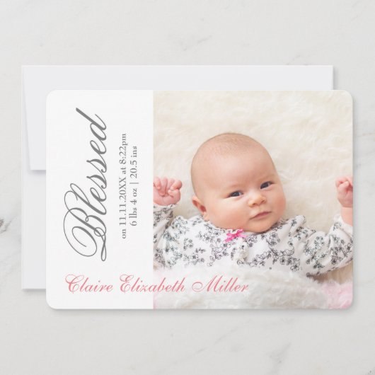 Einfach gesegnetes Rosa - Geburtsankündigung Einladung (Vorderseite)