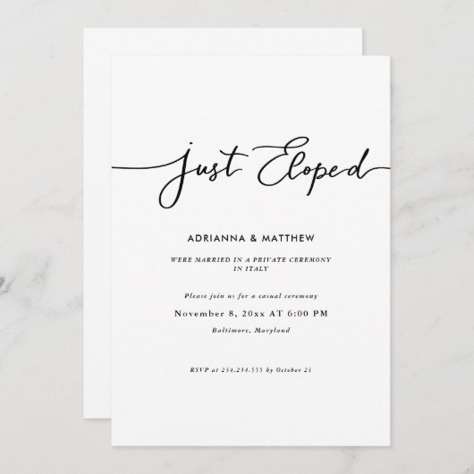 Einfach gestalteter handgeschriebener Empfang Einladung (Vorne/Hinten)