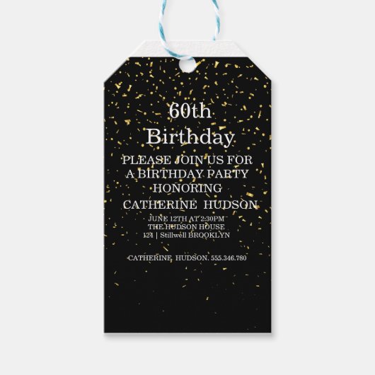 Einfach gold Schwarz 60. Geburtstag Geschenkanhänger (Vorderseite)