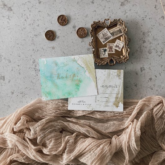 Einfach Gold und Grün Minimalistisch Danke Postkarte