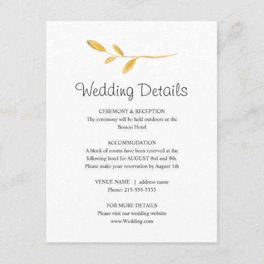 Einfach goldenes Blatt. Informationen zu schönen H Begleitkarte (Vorderseite)