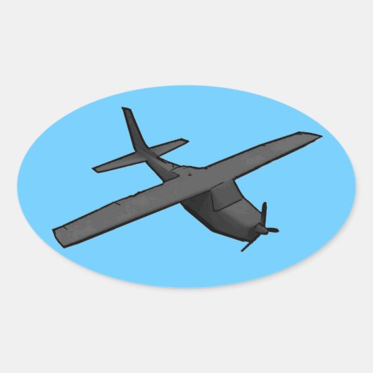Einfach grau-blaue Propeller-Flugzeug-Aufkleber Ovaler Aufkleber (Vorderseite)