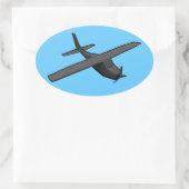 Einfach grau-blaue Propeller-Flugzeug-Aufkleber Ovaler Aufkleber (Tasche)