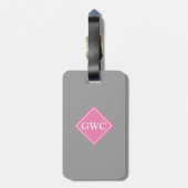 Einfach grau und rosa Monogramm Gepäckanhänger (Rückseite vertikal)