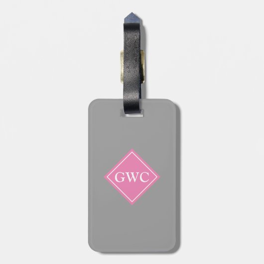 Einfach grau und rosa Monogramm Gepäckanhänger (Rückseite vertikal)