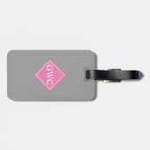 Einfach grau und rosa Monogramm Gepäckanhänger (Rückseite horizontal)