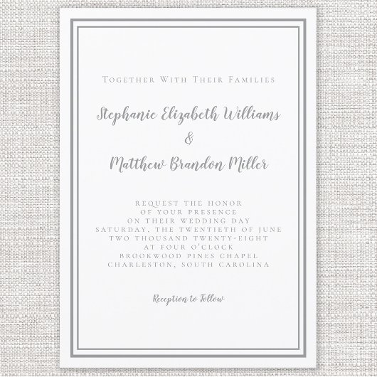 Einfach grau und weiß Hochzeitsschick Modernes Min Einladung