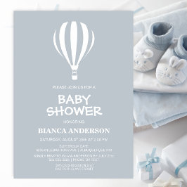 Einfach graue Heißluftballon Babydusche Einladung