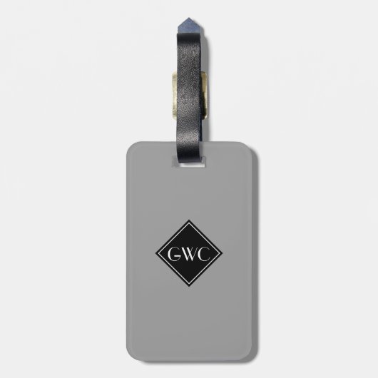 Einfach graues Monogramm benutzerdefiniert Gepäckanhänger (Rückseite vertikal)