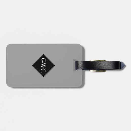 Einfach graues Monogramm benutzerdefiniert Gepäckanhänger (Rückseite horizontal)