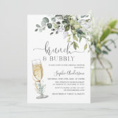Einfach Grüne Eukalyptus Brunch & Bubbly Einladung (Stehend Vorderseite)