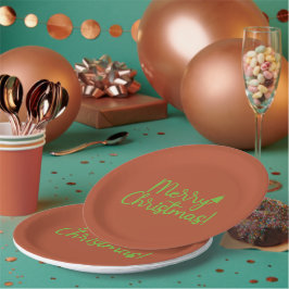 Einfach grüner froher Weihnachtstext auf Reddish-B Pappteller