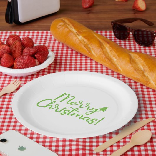 Einfach grüner froher Weihnachtstext auf Weiß Pappteller (Picknick)