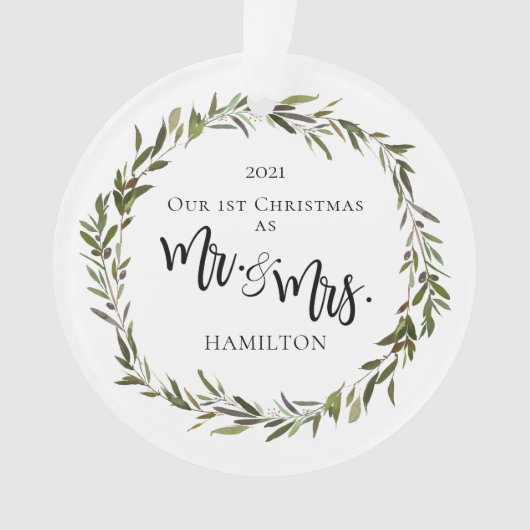 Einfach grüner Kranz Erstes Weihnachtsschmuck Foto Ornament (Vorderseite)