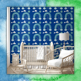 Einfach grüner Regenbogen Boho auf blau | Tapete