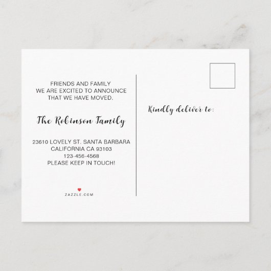 Einfach haben wir das Script neu verschoben Zuhaus Ankündigungspostkarte (Rückseite)