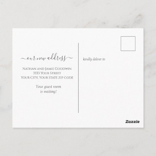 Einfach haben wir die Ankündigung von neuen Zuhaus Postkarte (Rückseite)