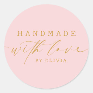Einfach handgefertigt mit Liebe-Script   Rosa Gold Runder Aufkleber