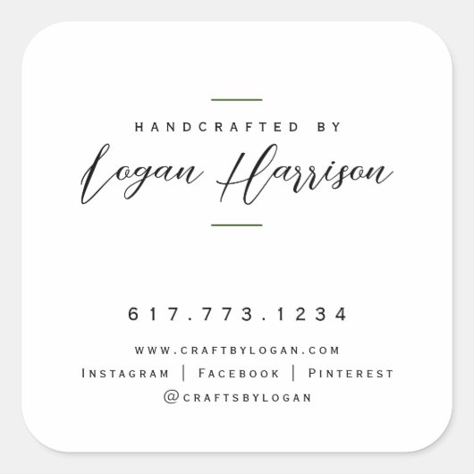 Einfach handgefertigt von Personalisiert Quadratischer Aufkleber (Vorderseite)