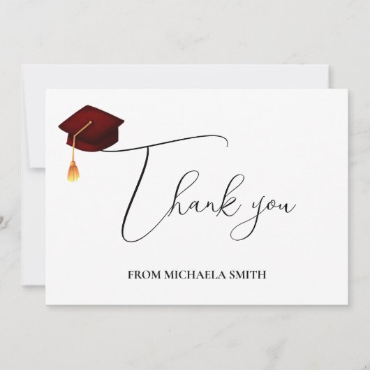 Einfach handgeschriebenes Skript-Maroon-Abschluss Dankeskarte (Vorderseite)