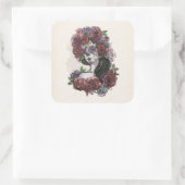 Einfach handgezeichnet Dia de los Muertos | Aufkle Quadratischer Aufkleber (Tasche)